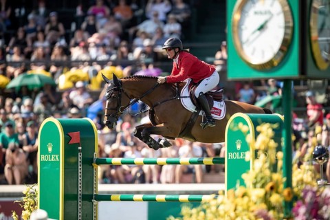 Jorne Sprehe of Germany and riding Sprehe Hot Easy compete in the first round of the 1.60m CPKC