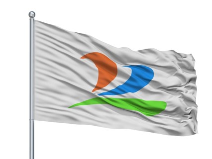 Uenohara City Flag On Flagpole, Country Japan, Yamanashi Prefecture, Isolated On White Background