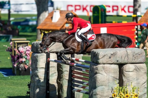 Pius Schwizer of Switzerland, riding Vancouver de Lanlore competes in the BMO Nations Cup during