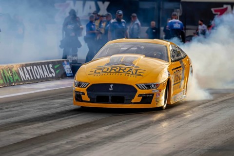 Sep 22, 2023-Concord, NC: NHRA Pro Stock Series driver, Fernando Cuadra Jr, runs down the lane