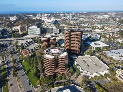 Aerial view of business office building in University City large residential and commercial