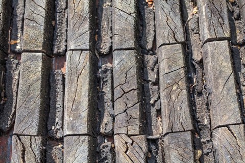 Detail of an old wooden gearwheel