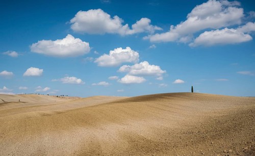 Beautiful idyllic farmland with meadow field at Tuscany area near Pienza touristic village, Italy