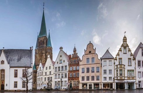 Historical market square with beautiful houses, Warendorf, Germany