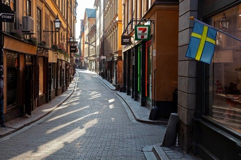 Alleyway in the Historic town Gamla Stan, Stockholm, Sweden, Scandinavia