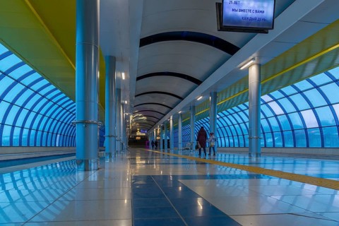 Kazan, Russia, March 25.2017. Interior of a metro station Ametievo