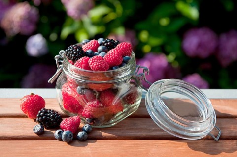 Forest fruit diversity in glass at garden outdoor