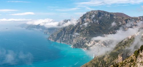 View of the town of Positano from the path of Gods, Italy