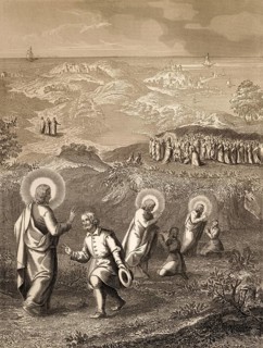 Jesus heals a deaf and mute man, New Testament, steel engraving 1853, digitally restored