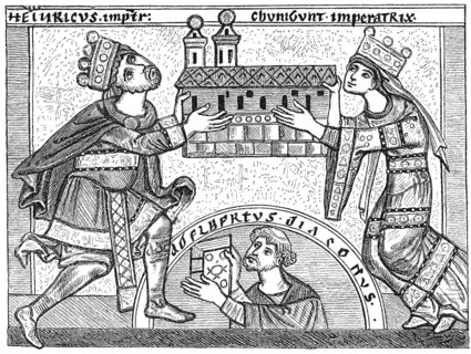 King Henry II and his wife Saint Cunigunde of Luxembourg founding the Bamberg Cathedral, Bamberg,