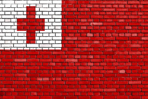 Flag of Tonga painted on brick wall