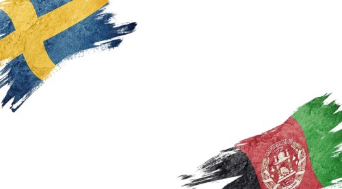 Flags of Sweden and Afghanistan on white background