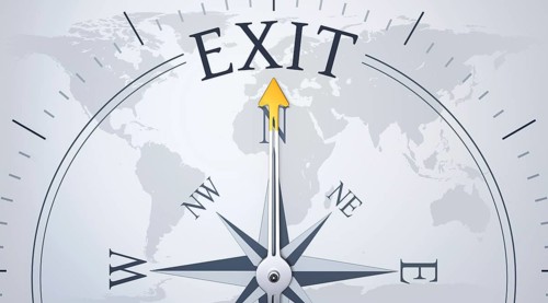 An image of a compass directing to exit 3d illustration