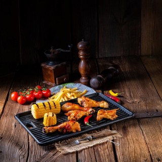 Rustic Grilled chicken wings, legs, and spicy corn