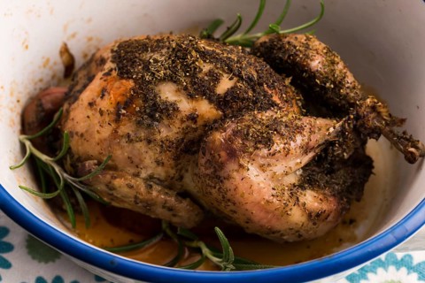 Roasted quail with herbs