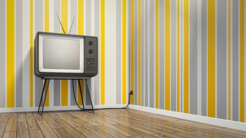 An old vintage tube television in seventies style room 3D illustration