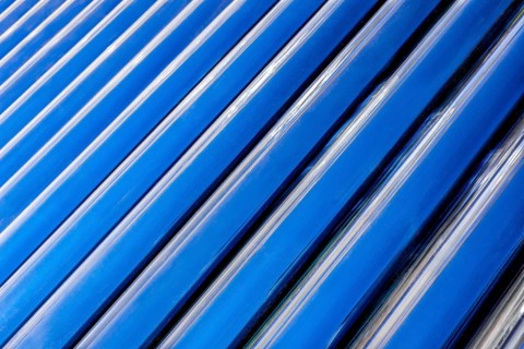 A diagonal and up close view of the convection tubes of a solar geyser as they fill the horizontal