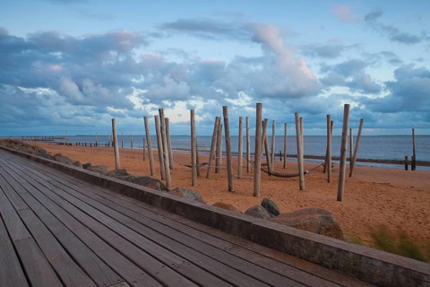 Sunset on the empty beach, Hjerting, Jutland, Denmark. Hjerting is a district of Esbjerg in