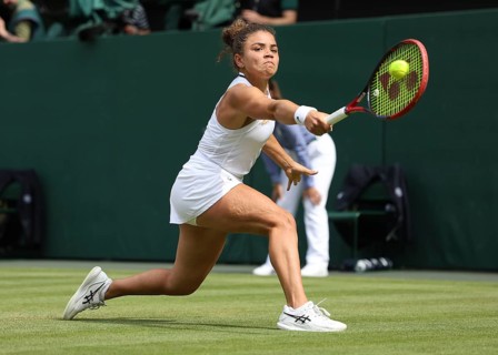 Italian tennis player Jasmine Paolini in action at the 2024 Wimbledon Championships, London,