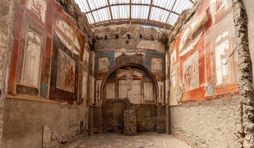 HERCULANEUM, ITALY, MAY 05, 2022, Hall of the Augustals, Herculaneum