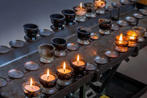 Sacrificial lights in the Catholic parish church of St Blasius in Dietmannsried, Allgäu, Bavaria,