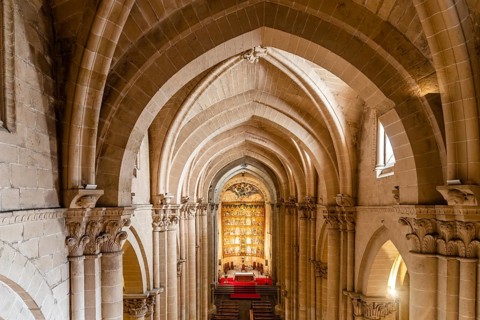 Salamanca, Spain, January 14, 2022: Cathedral of Salamanca. Interior view of the nave and the