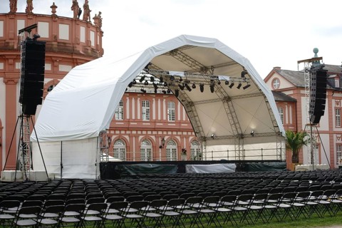Wiesbaden, Germany - July 14, 2016: A concert stage set up with rows of seats for a classical