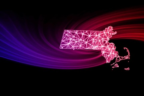 Map of Massachusetts, Polygonal mesh line map, modern map