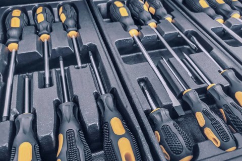 Set of Screwdrivers inside Toolbox, Screwdrivers Set