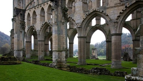 Choir arcades. Ruins of Rievaulx Abbey. The Cistercian abbey was founded in 1132 and dissolved by