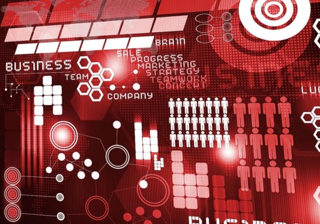 Digital business background image with icons on media screen