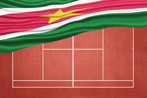 Suriname Flag on Clay Tennis Court, Sports Symbol