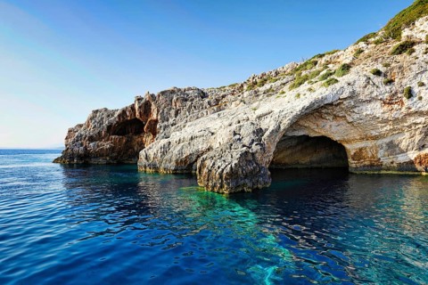 The famous Blue Caves in Zakynthos island, Greece
