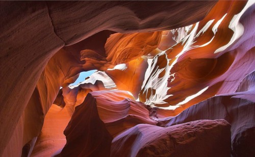 Shone orange and violet colors a canyon of Antelope in the USA in a bright sunny day