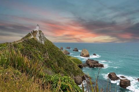 Famous landscape and lighthouse at Nugget Point, South Island of New Zealand