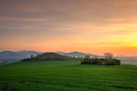 Sunrise in Central Bohemian Highlands, Czech Republic. Central Bohemian Uplands is a mountain range