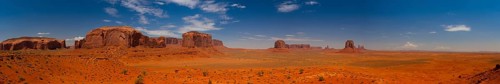 Panorama landscape - Iconic peaks of rock formations in the Navajo Park of Monument Valley in Utah