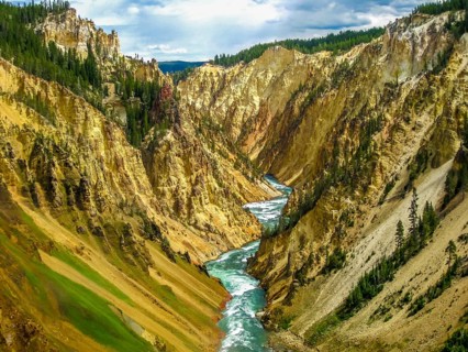 Lower Falls, most popular waterfall in Yellowstone, are located in head of the Grand Canyon in