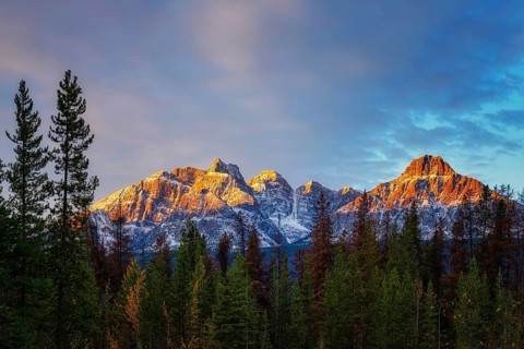 Beautiful autumn landscape scene in mountain in background in Jasper National Park west Canada
