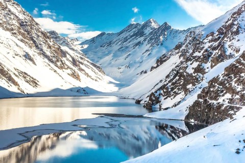 Ski in chile on a sunny day with lots of snow. South America