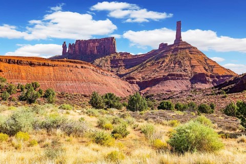 Utah. Stunning hills and rocks. Giant incredible pyramidal mountain made of red sandstone. United