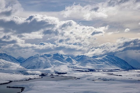 Mountains and land covered by snow in winter in New Zealand