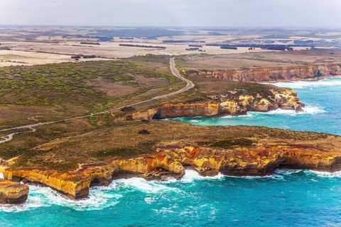 Great Ocean Road and the Twelve Apostles is a group of limestone cliffs. Scenic coastline. Picture