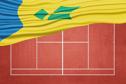 Saint Vincent and the Grenadines Flag on Clay Tennis Court, Sports Symbol