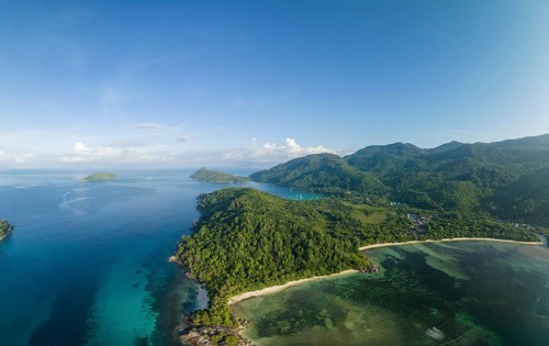 Aerial View, seychellen, Mahe, Port Glaud and Port launay Beach, Port Glaud, Seychellen