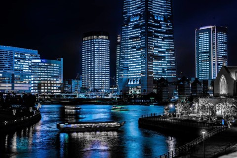Yokohama Minato Mirais night scene (all building light up). Shooting Location: Yokohama-city