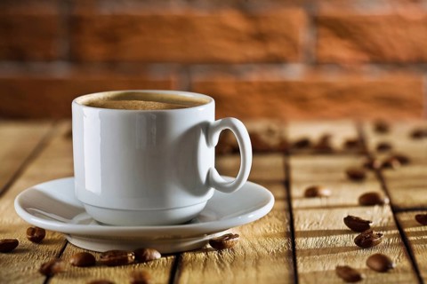 Close-up one white coffee cup