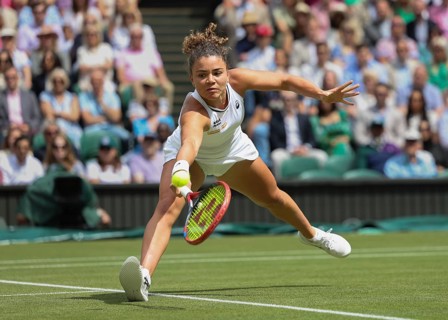 Italian tennis player Jasmine Paolini in action at the 2024 Wimbledon Championships, London,