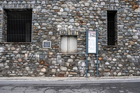 MUSSO, ITALY, OCTOBER 05, 2023, Information boards at the street in Musso, where dictator Mussolini