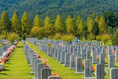 Daejeon, South Korea, September 29, 2019: Family gathered at grave of loved one to pay respect at